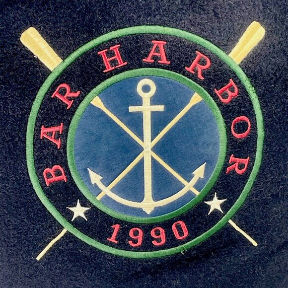 Navy Bar Harbor 1990 Wool Embroidered Star Anchor Ore Throw Pillow 14” - Picture 2 of 8